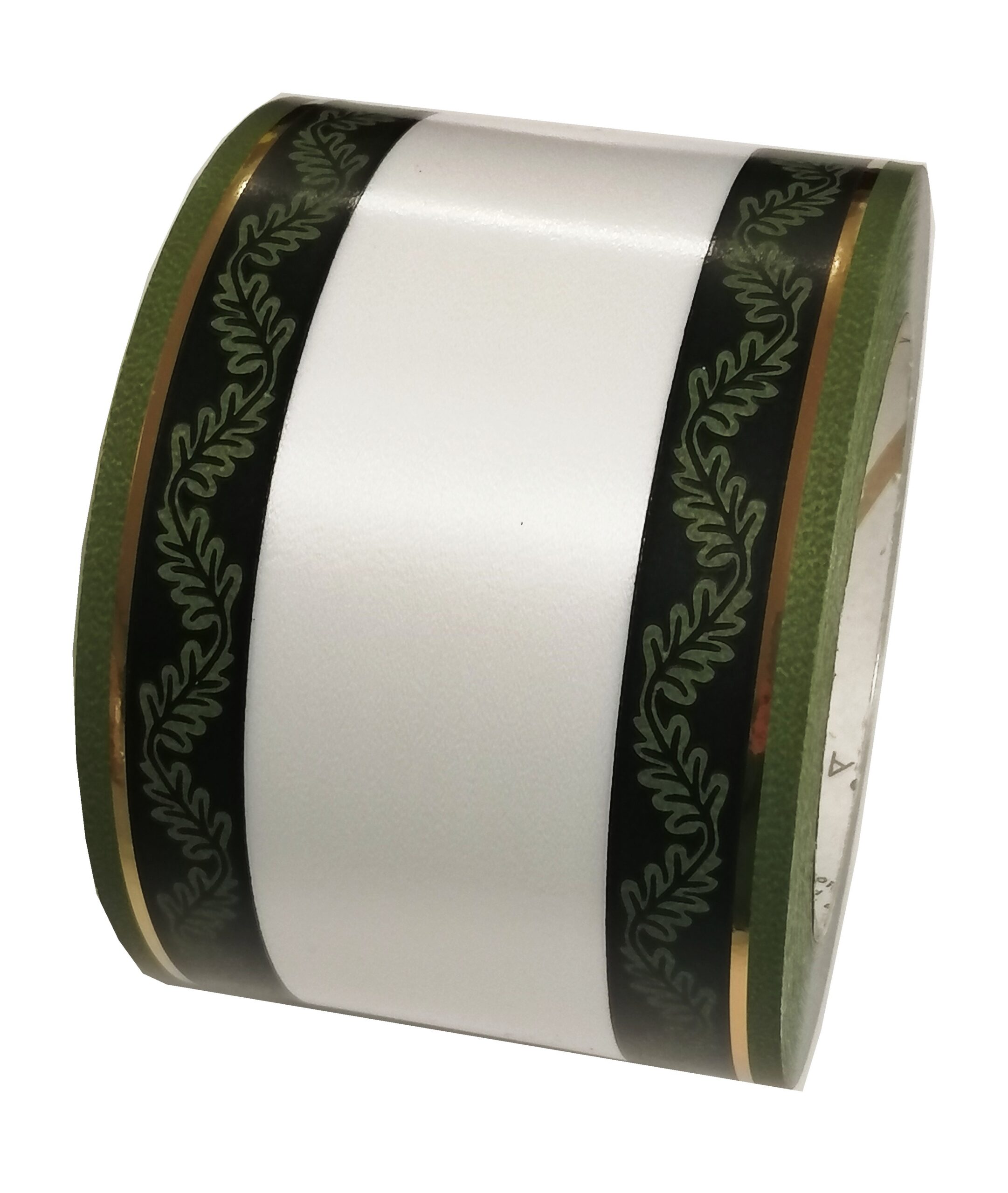 Szarfa pogrzebowa zielono-biała ze złotym paskiem 8cmx50y