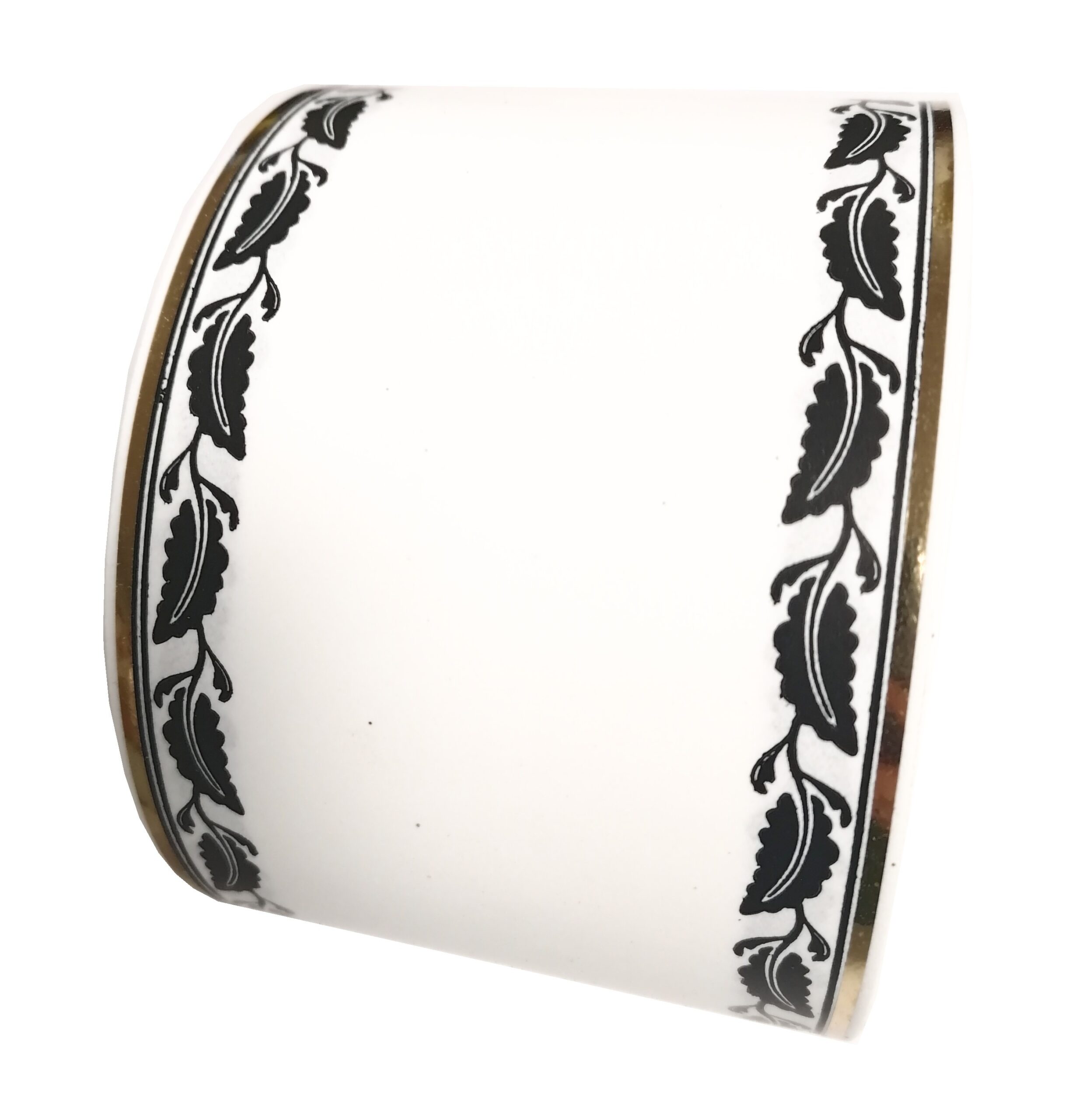 Szarfa pogrzebowa białą w czarne listki - złoty pasek 8cmx50y