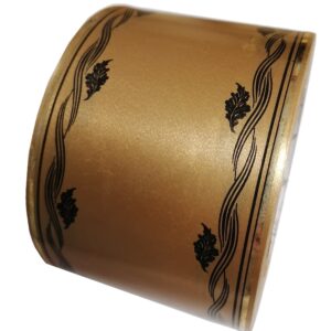 Szarfa pogrzebowa 8cm x 50y złota z czarnym ornamentem, złoty pasek