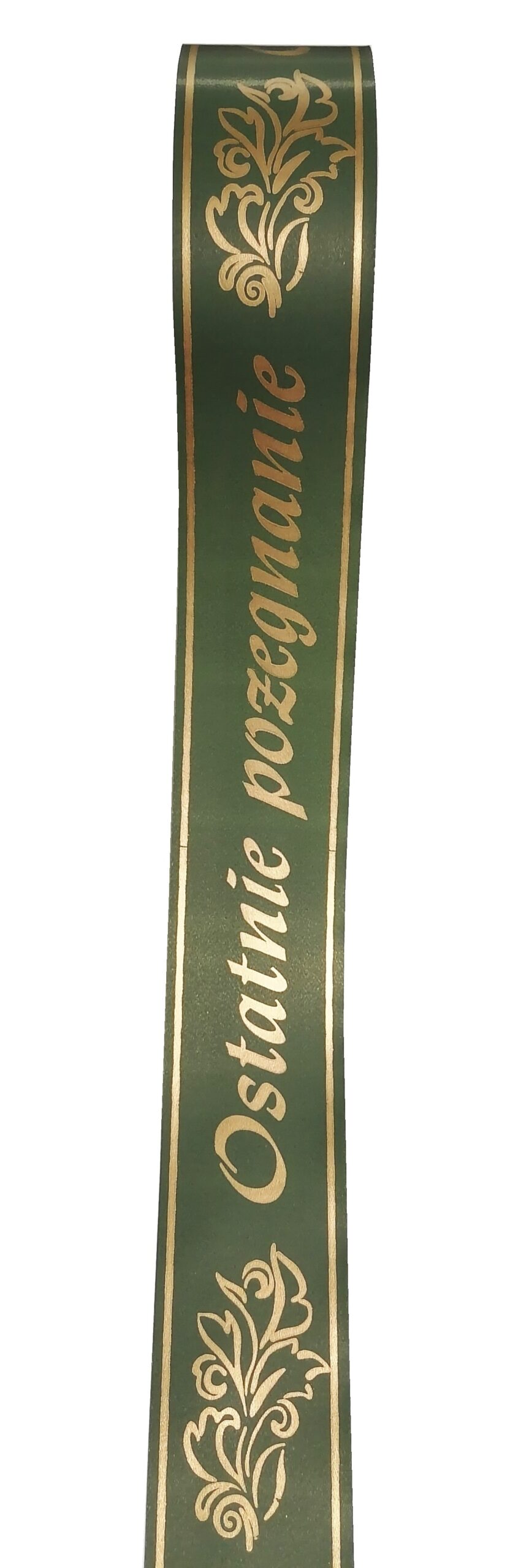TAŚMA POGRZEBOWA 5CM X 100M OLIWKOWA, ZŁOTY NAPIS