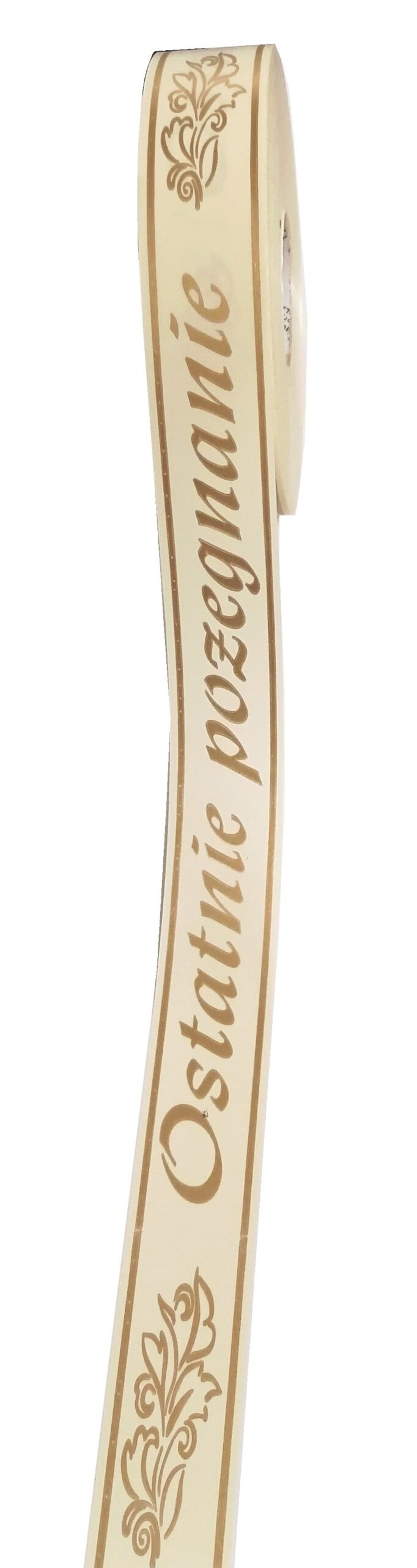 TAŚMA POGRZEBOWA 3CM X 100M KREMOWA - ZŁOTY NAPIS