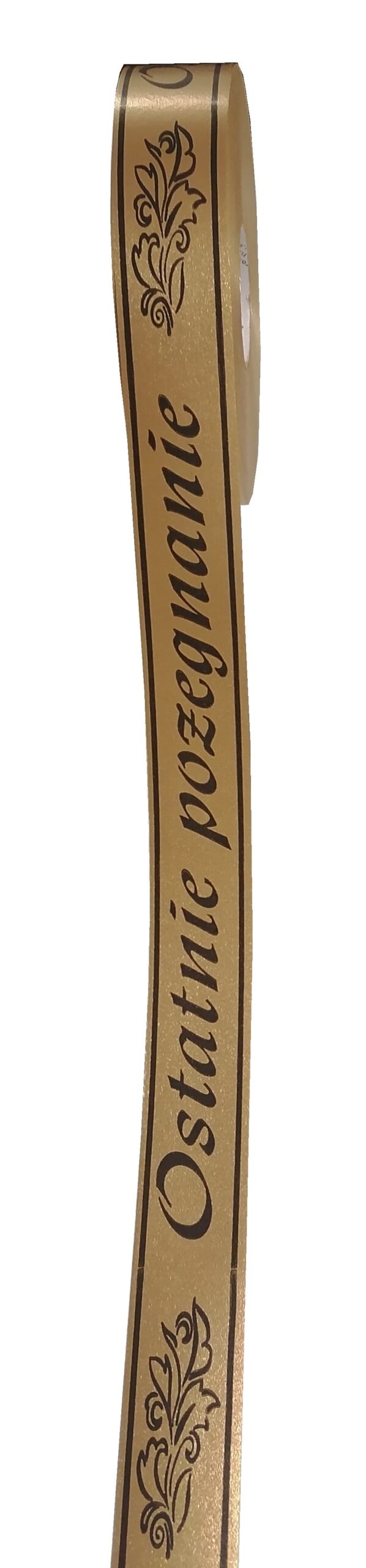 TAŚMA POGRZEBOWA 3CM X 100M , ZŁOTA- CZARNY NAPIS